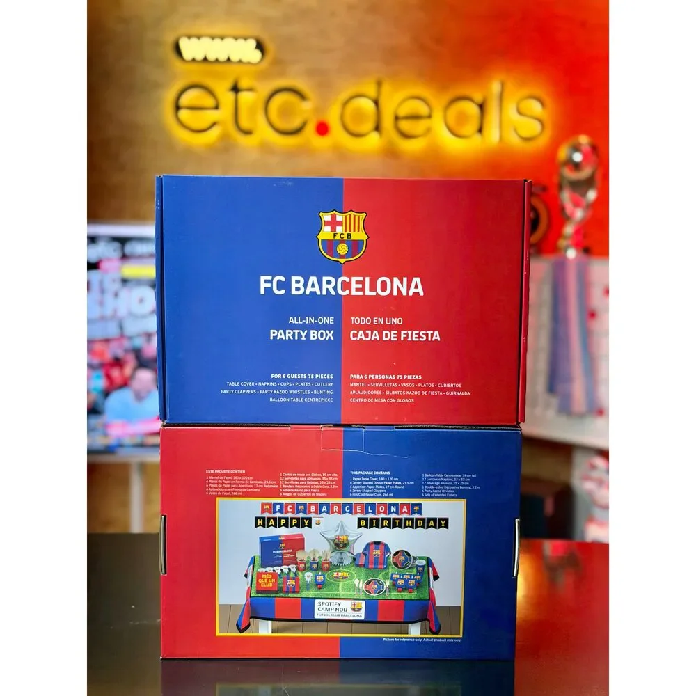 FC Barcelona All-in-One Birthday Party Box – 75 Piece Set for 6 Guests